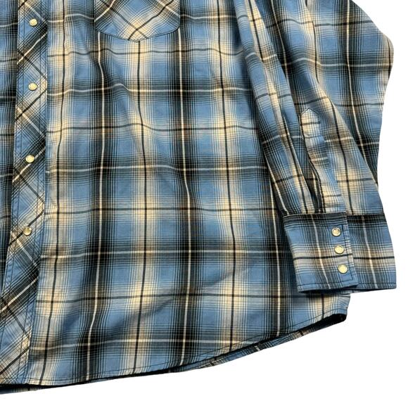 Pearl Snap Western Shirt Men's 3XL Wrangler Plaid Blue Long Sleeve Button Up - Picture 3 of 7